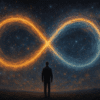 alt="il ciclo delle scelte – figura che guarda l’infinito nello spazio cosmico"