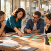 Collaboratori discutono ruoli e responsabilità attorno a un tavolo per lavorare più autonomi.