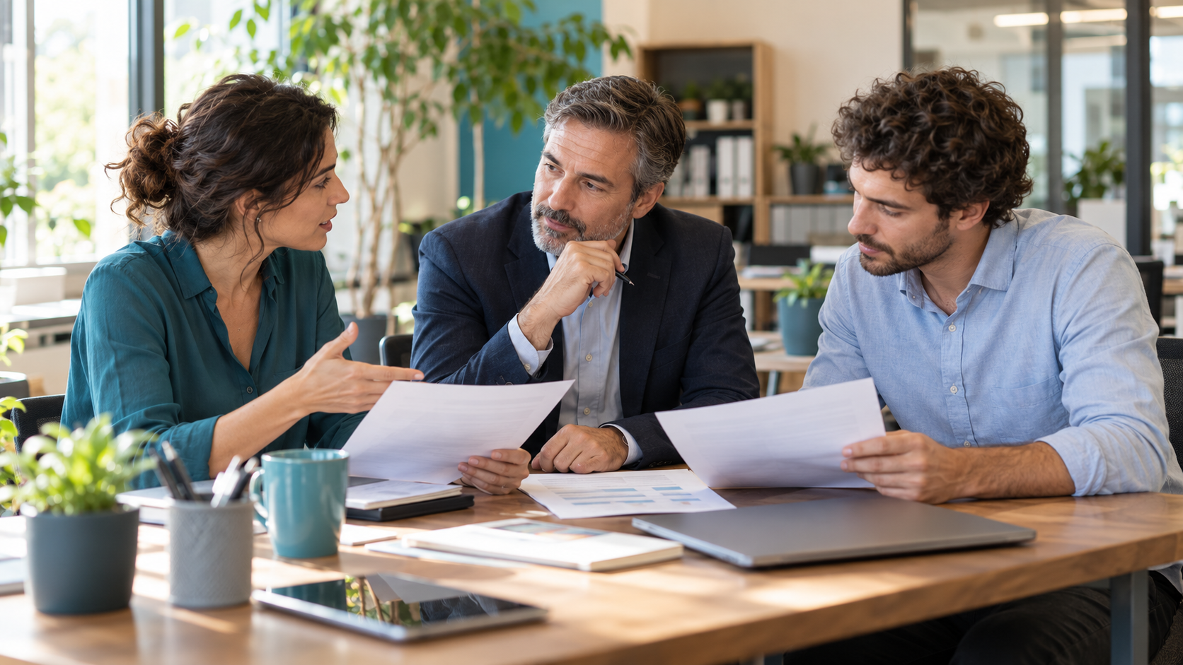 Comunicazione con i collaboratori: un responsabile ascolta una richiesta di chiarimento durante un confronto di lavoro.